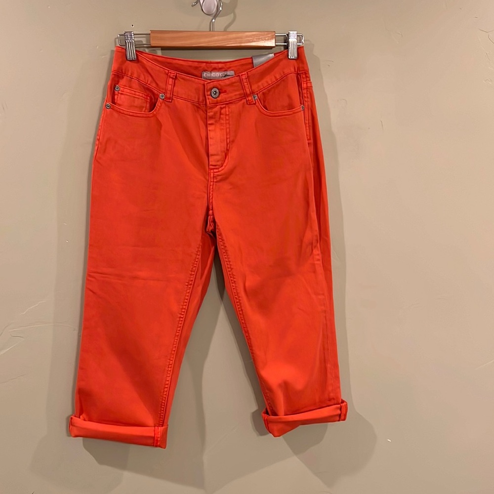 Chico’s Platinum Cropped Blood Orange Jeans MidRise Jeans size 4